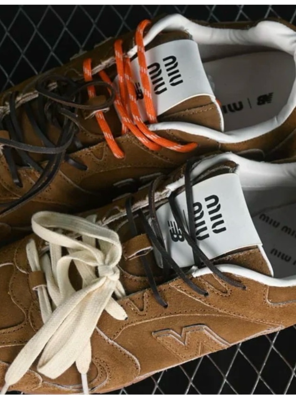 Miu Miu Brown Suede Sneakers with Cream & Orange Laces